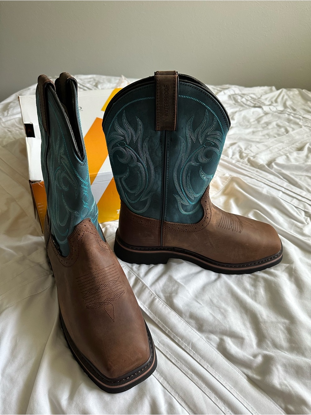 TegoPro Teal & Brown Western Work Boots NWT IN BOX